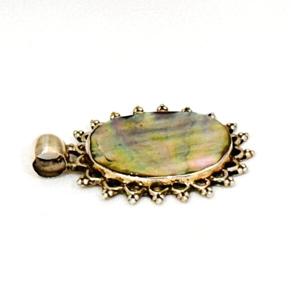 One of a Kind Iridescent mother of pearl in Unique Sterling Silver Setting - Picture 2 of 5